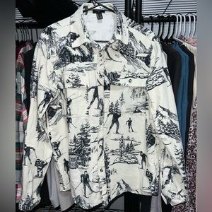 Corduroy Skiing Design Button Up Shirt!